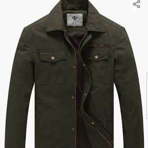 WenVen Olive Green 100% cotton Utility Lapel Military Style Jacket Size Large